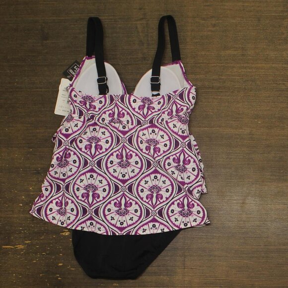 NWT Swim Solutions Printed Tiered Fauxkini One Piece Swimsuit Magenta Purple 10 - Picture 5 of 8
